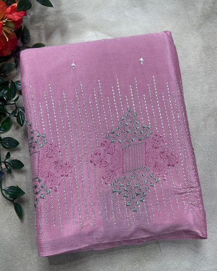 Pastel pink contrast embroidery semi georgette saree(RIA106)