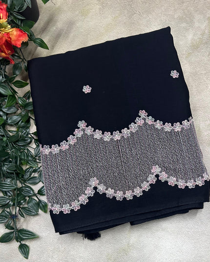 Black contrast embroidery semi georgette saree(RIA106)