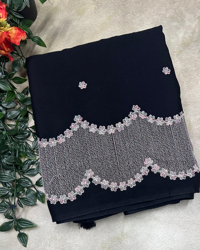 Black contrast embroidery semi georgette saree(RIA106)