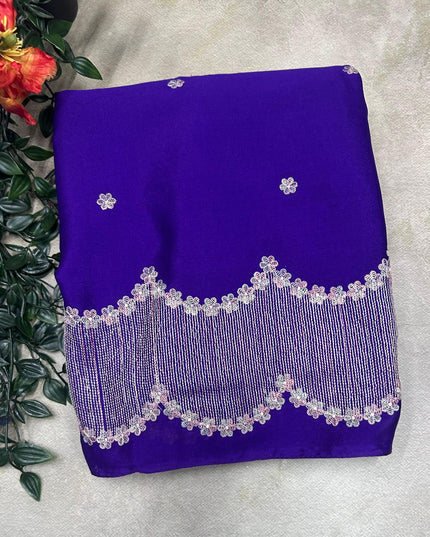 Purple contrast embroidery semi georgette saree(RIA106)