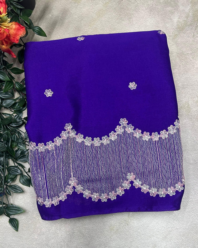 Purple contrast embroidery semi georgette saree(RIA106)