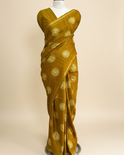 Mustard Traditional Design Semi Tussar 106 Saree