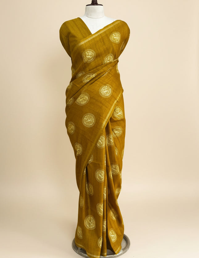 Mustard Traditional Design Semi Tussar 106 Saree