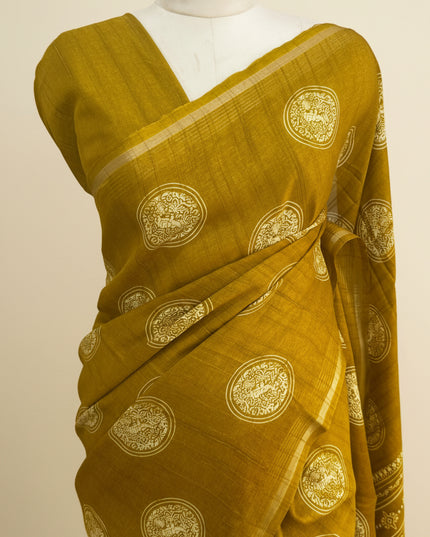 Mustard Traditional Design Semi Tussar 106 Saree