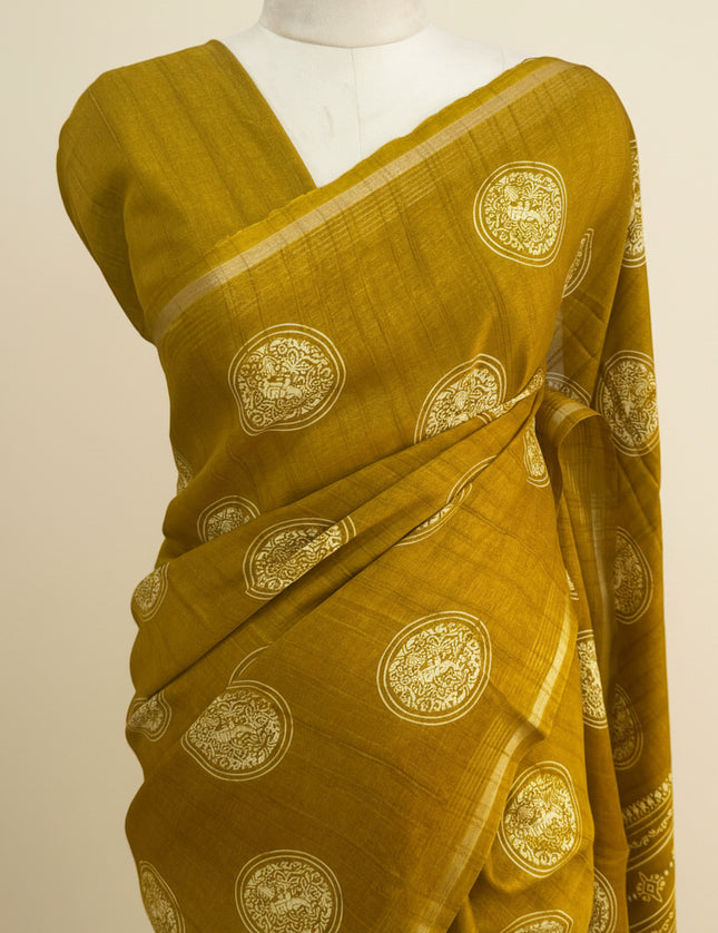 Mustard Traditional Design Semi Tussar 106 Saree