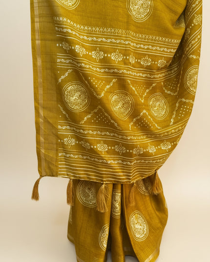 Mustard Traditional Design Semi Tussar 106 Saree