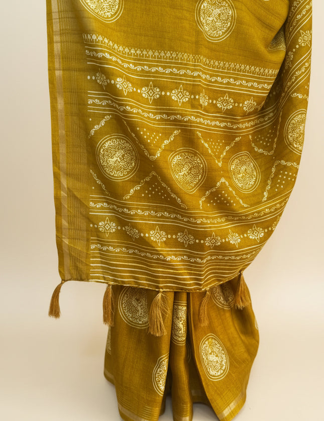 Mustard Traditional Design Semi Tussar 106 Saree