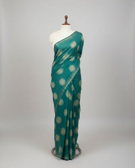 Teal Green Traditional Design Semi Tussar 106 Saree