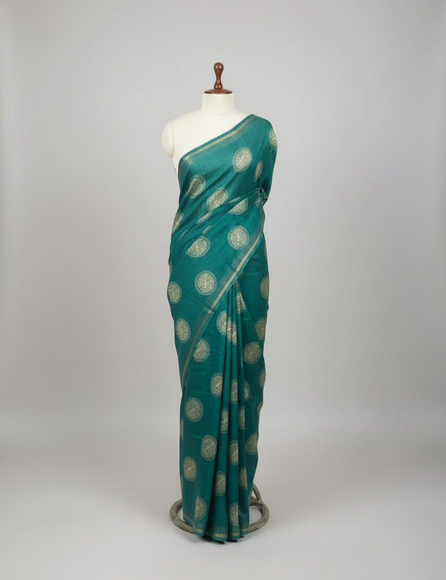 Teal Green Traditional Design Semi Tussar 106 Saree