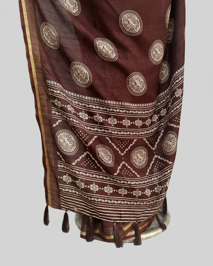Brown Traditional Design Semi Tussar 106 Saree