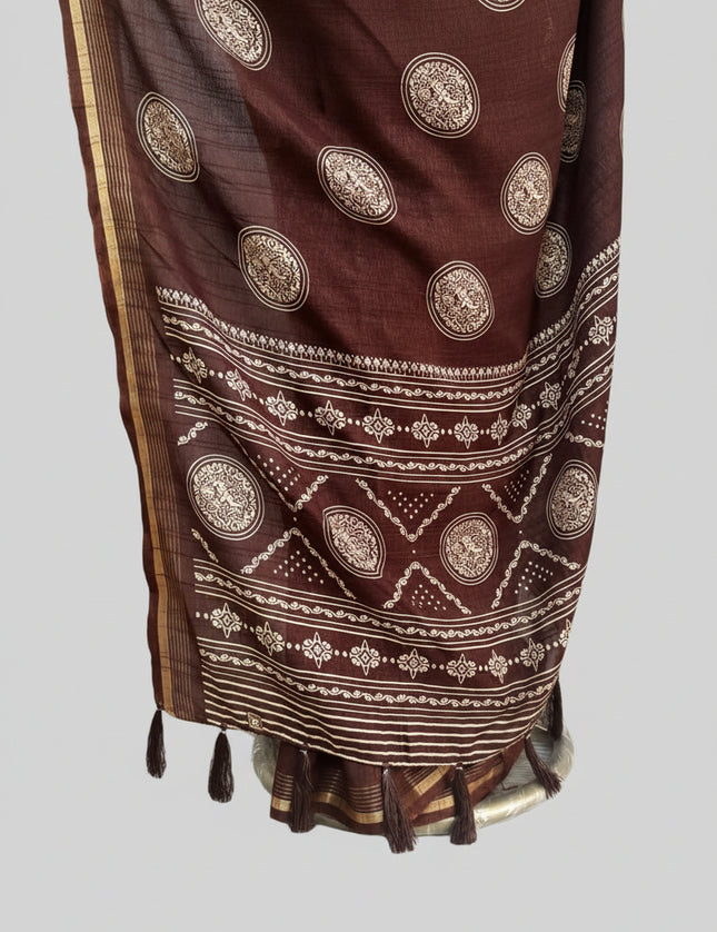 Brown Traditional Design Semi Tussar 106 Saree