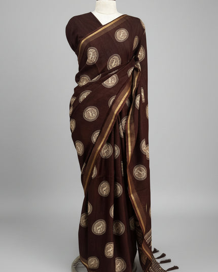 Brown Traditional Design Semi Tussar 106 Saree