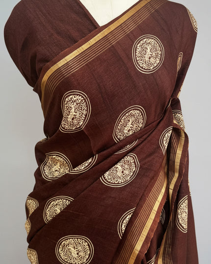 Brown Traditional Design Semi Tussar 106 Saree