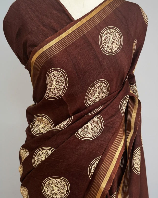Brown Traditional Design Semi Tussar 106 Saree