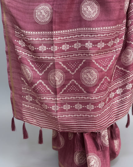 Light Pink Traditional Design Semi Tussar 106 Saree