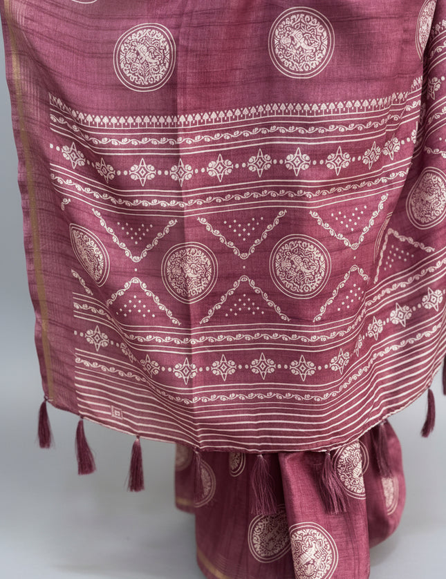 Light Pink Traditional Design Semi Tussar 106 Saree