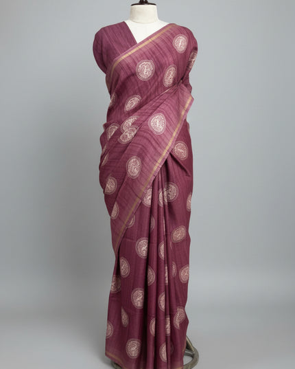 Light Pink Traditional Design Semi Tussar 106 Saree