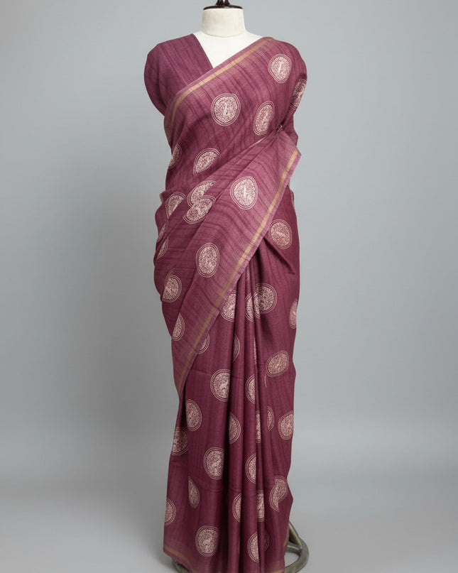 Light Pink Traditional Design Semi Tussar 106 Saree