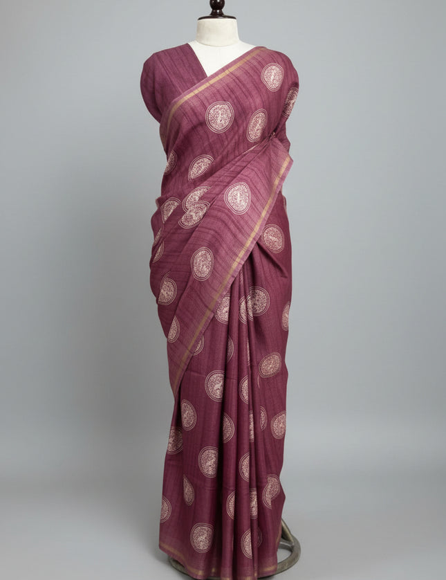 Light Pink Traditional Design Semi Tussar 106 Saree