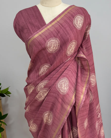 Light Pink Traditional Design Semi Tussar 106 Saree