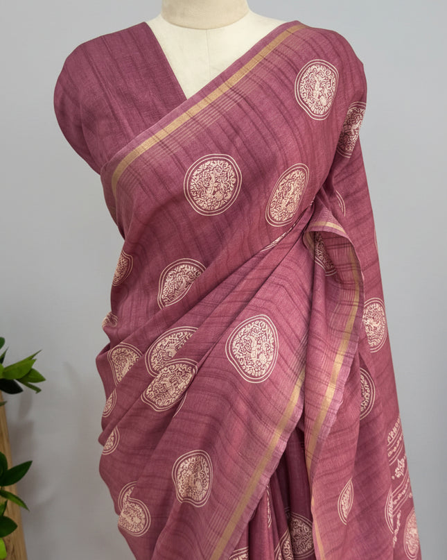 Light Pink Traditional Design Semi Tussar 106 Saree