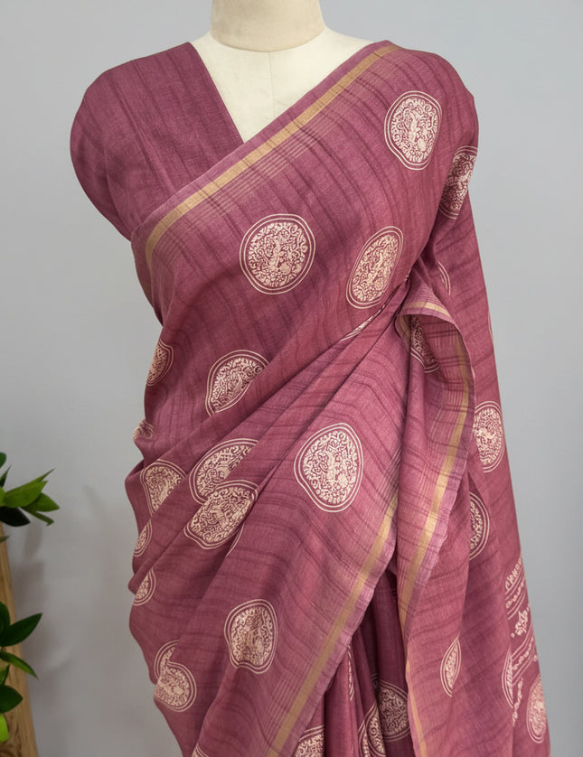 Light Pink Traditional Design Semi Tussar 106 Saree
