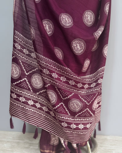 Magenta Traditional Design Semi Tussar 106 Saree