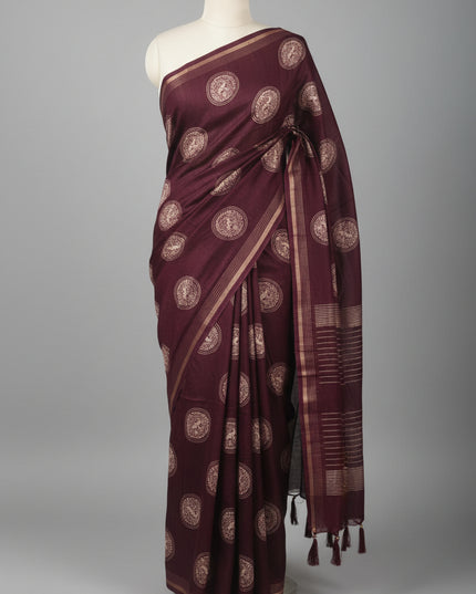 Magenta Traditional Design Semi Tussar 106 Saree