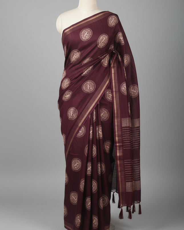 Magenta Traditional Design Semi Tussar 106 Saree