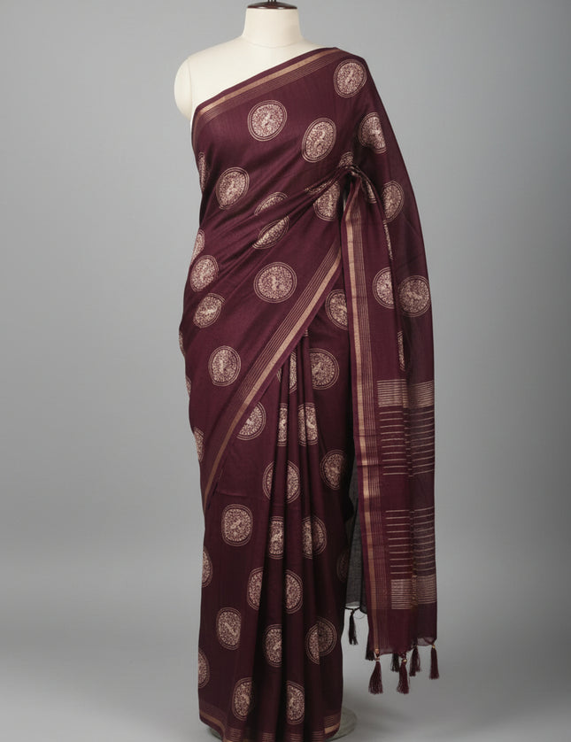 Magenta Traditional Design Semi Tussar 106 Saree