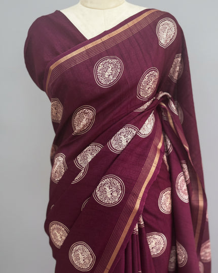 Magenta Traditional Design Semi Tussar 106 Saree