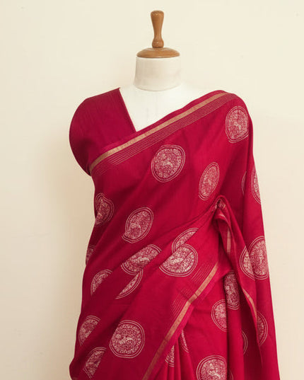 Rani Pink Traditional Design Semi Tussar 106 Saree