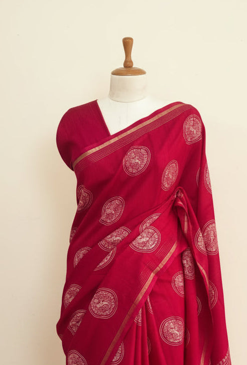 Rani Pink Traditional Design Semi Tussar 106 Saree