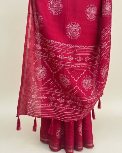 Rani Pink Traditional Design Semi Tussar 106 Saree