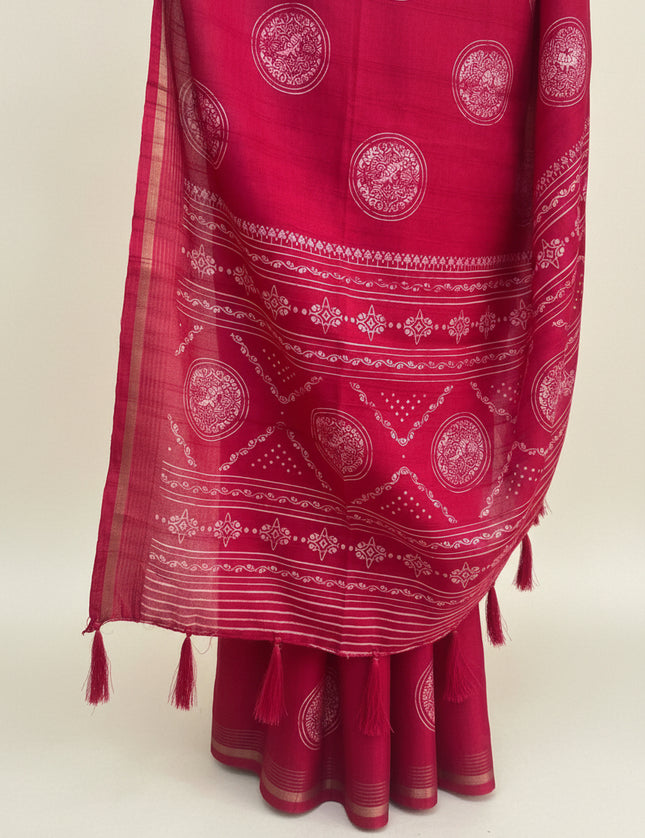 Rani Pink Traditional Design Semi Tussar 106 Saree