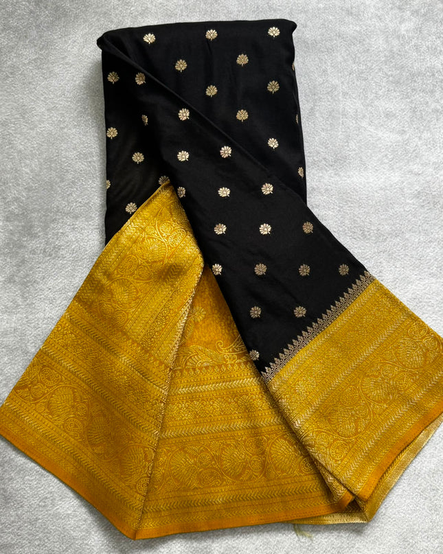 Black n yellow semi georgette 106 saree