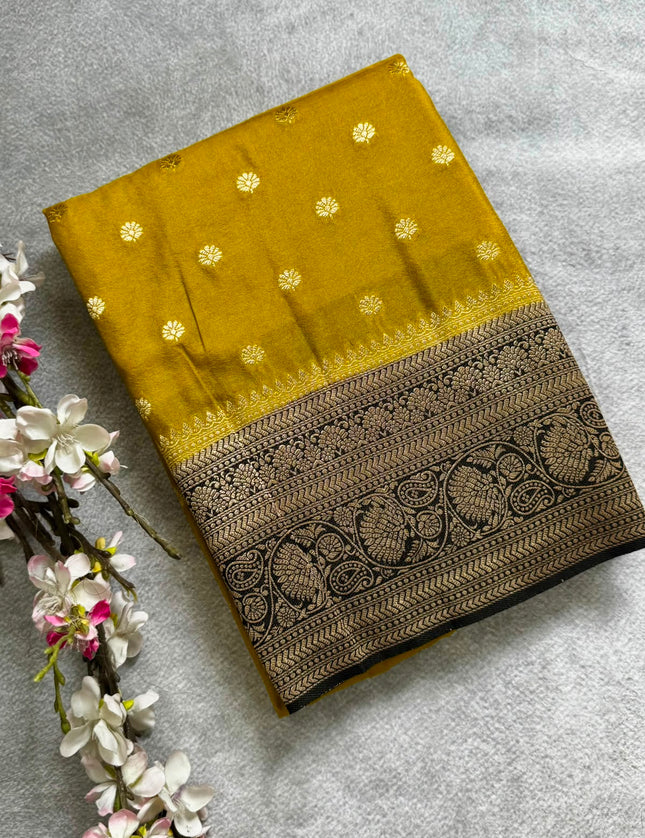 Mustard n black semi georgette 107 saree