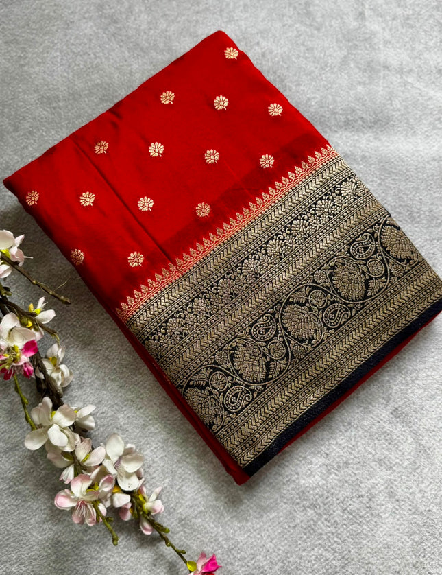 Red n black semi georgette 107 saree