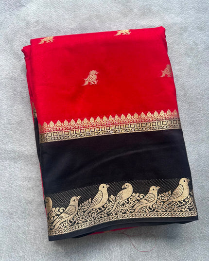 Rashmika Mandanna Red n Black Semi Silk Saree RM107