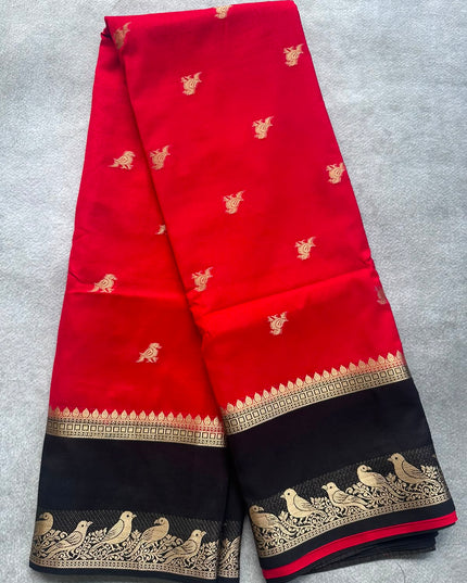 Rashmika Mandanna Red n Black Semi Silk Saree RM107