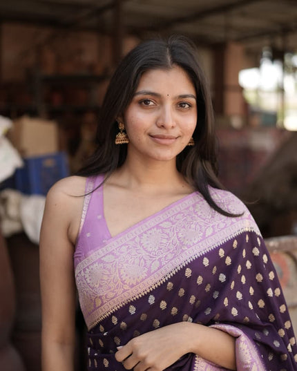 Purple n pink semi georgette 107 saree (preethigowda)