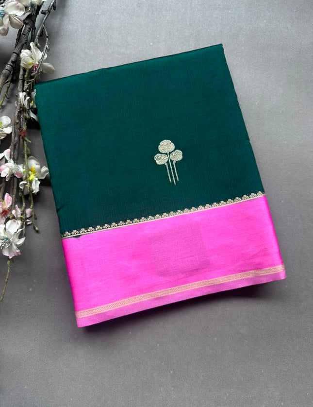 Bottle Green Semi Silk Saree 108