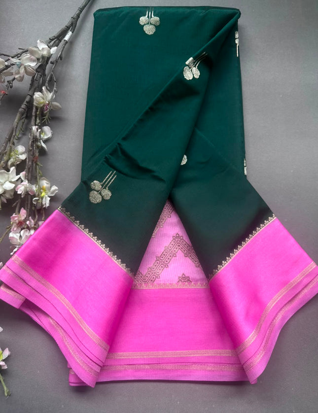Bottle Green Semi Silk Saree 108