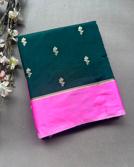 Bottle Green Semi Silk Saree 108