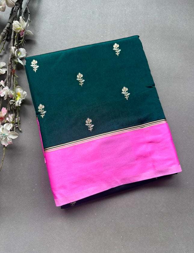 Bottle Green Semi Silk Saree 108