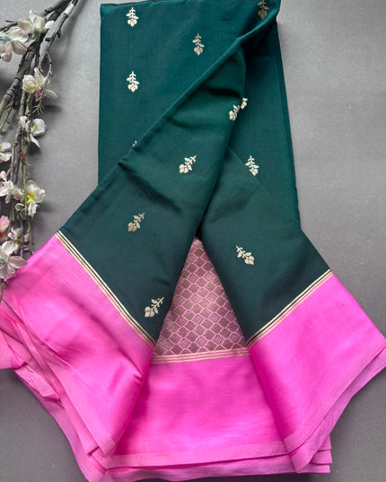 Bottle Green Semi Silk Saree 108