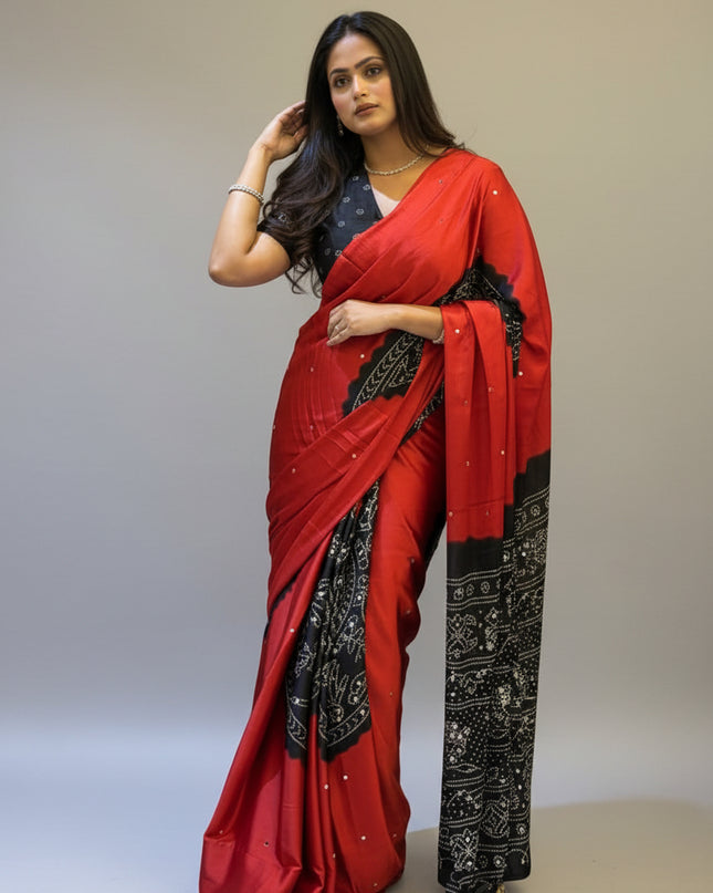 Red n Black Satin Party Wear 108 Saree (Madhu)