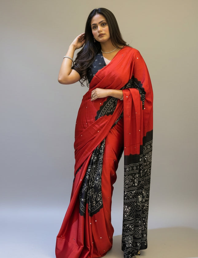Red n Black Satin Party Wear 108 Saree (Madhu)