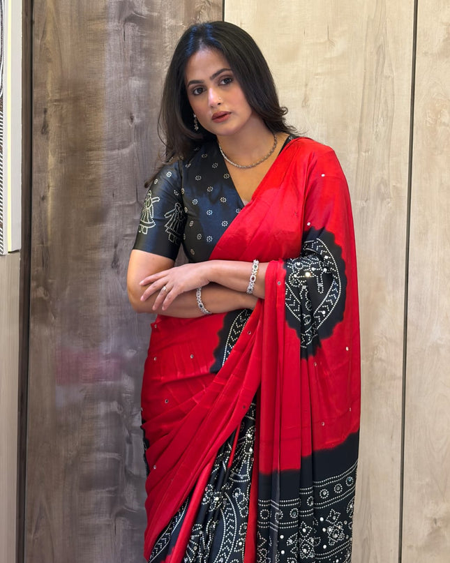 Red n Black Satin Party Wear 108 Saree (Madhu)