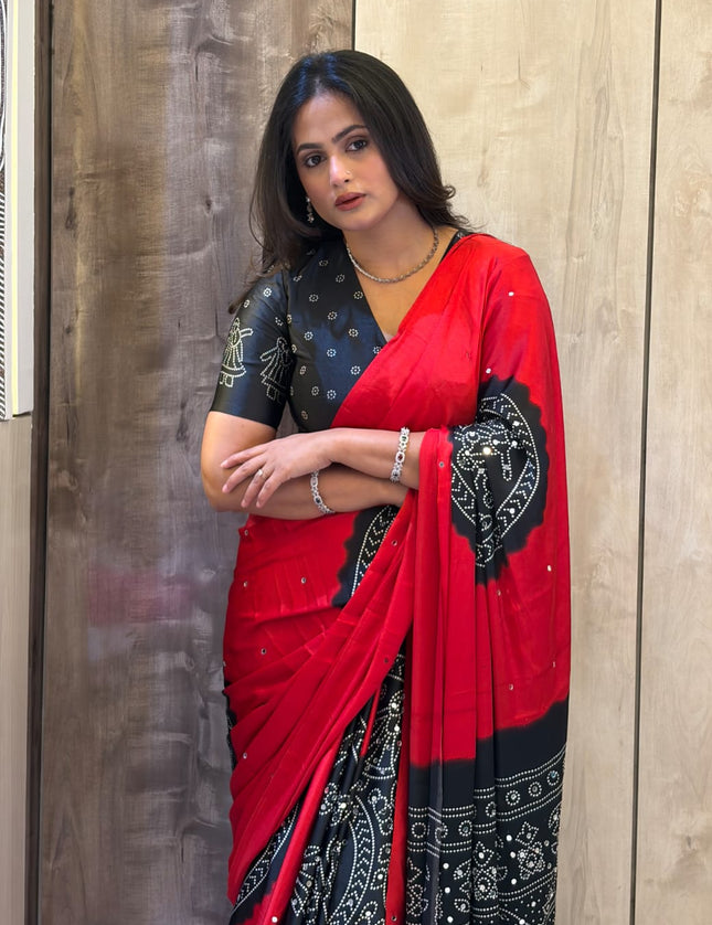 Red n Black Satin Party Wear 108 Saree (Madhu)